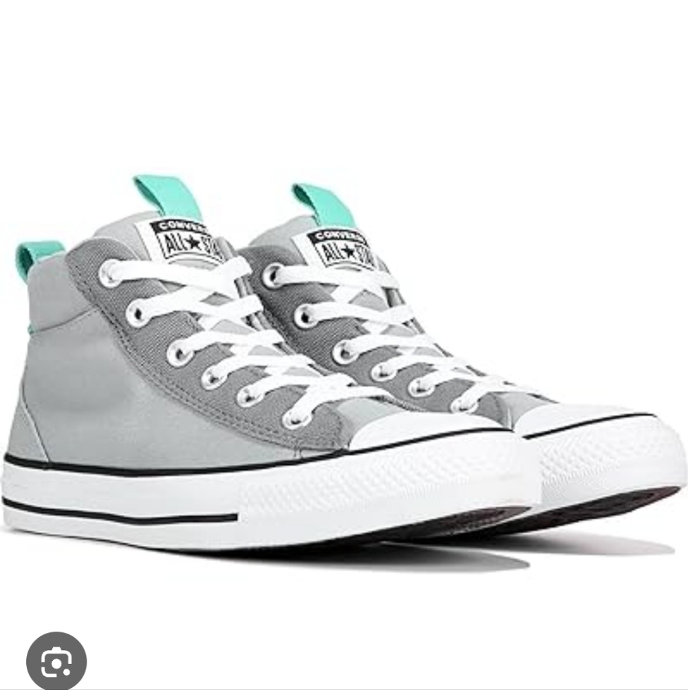 Converse Gray and White High-Tops with Teal Accent